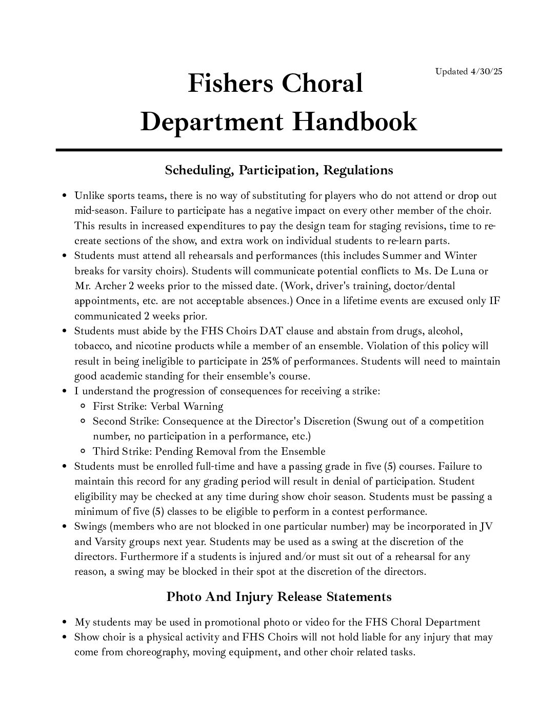 Fishers Choral Department Handbook