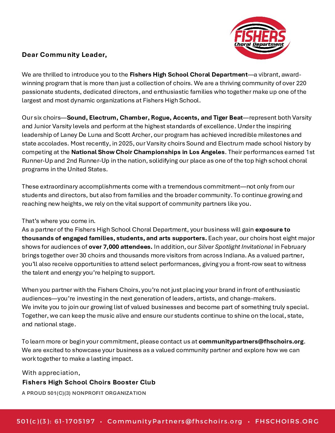 FHS Choral Department Community Partners 2025-2026